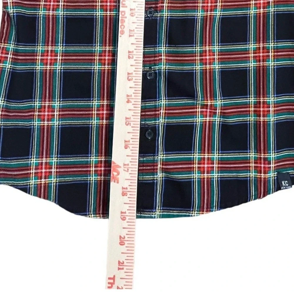 Kenneth Cole Trartan Plaid Button Down Shirt Boys 6 Black Red Green Prep Holiday